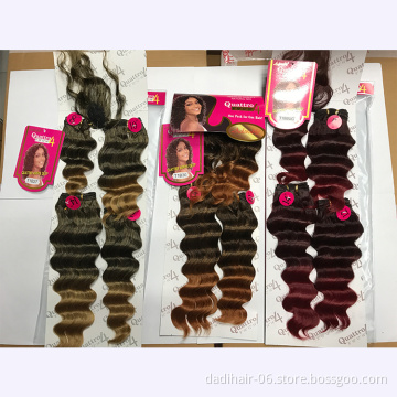 Quattro Deep wave cheap synthetic hair weaves 4 bundles in a pack for black women weave wholesale